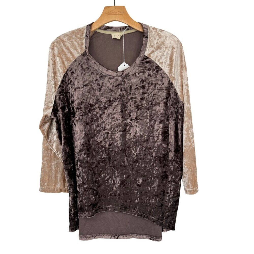 Pol Velvet Color Block Long Sleeve Top shirt 3/4 sleeve womens size large new